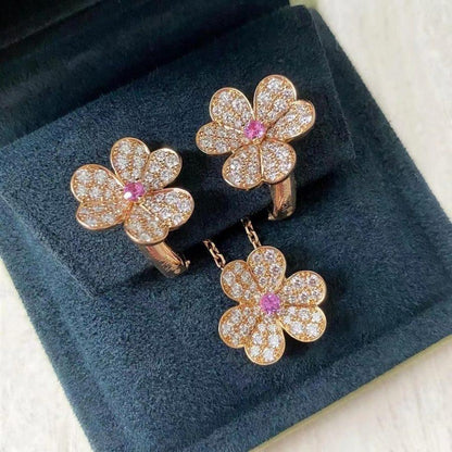 [LumiVibe]FRIVOLE PINK GOLD FLOWER DIAMOND EARRINGS