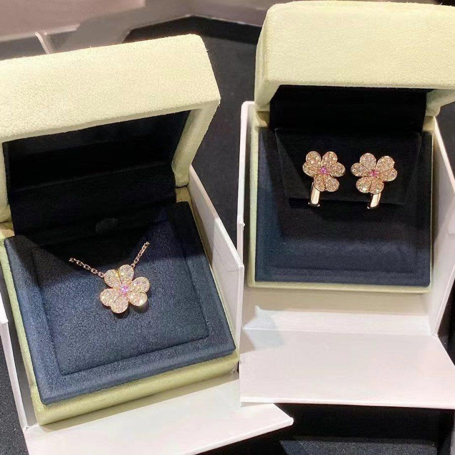 [LumiVibe]FRIVOLE PINK GOLD FLOWER DIAMOND EARRINGS