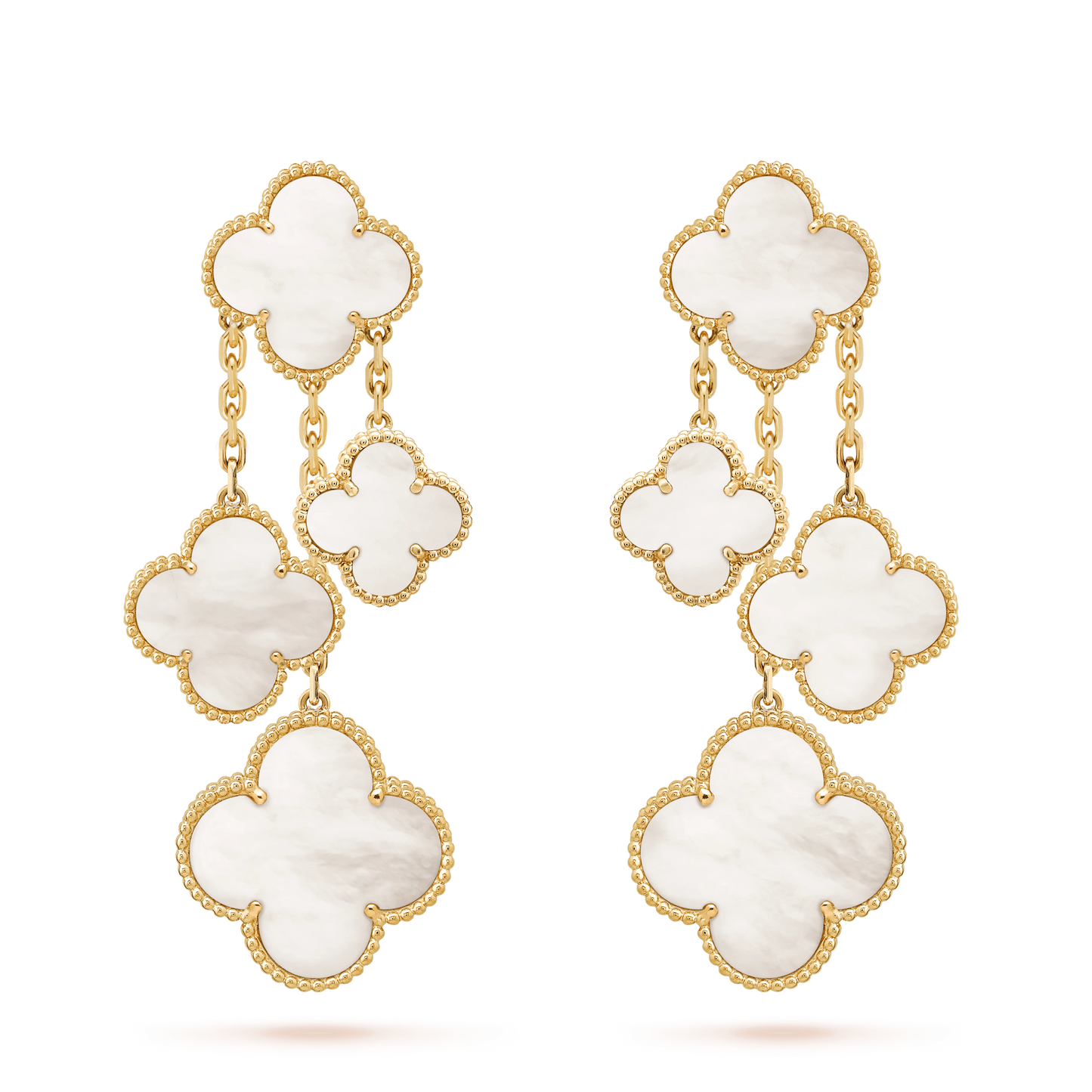 [LumiVibe]CLOVER EARRINGS WHITE MOP 4 MOTIFS GOLD