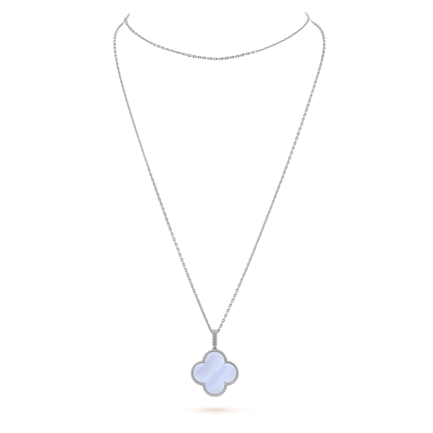 [LumiVibe]CLOVER SILVER CHALCEDONY BIG CLOVER NECKLACE