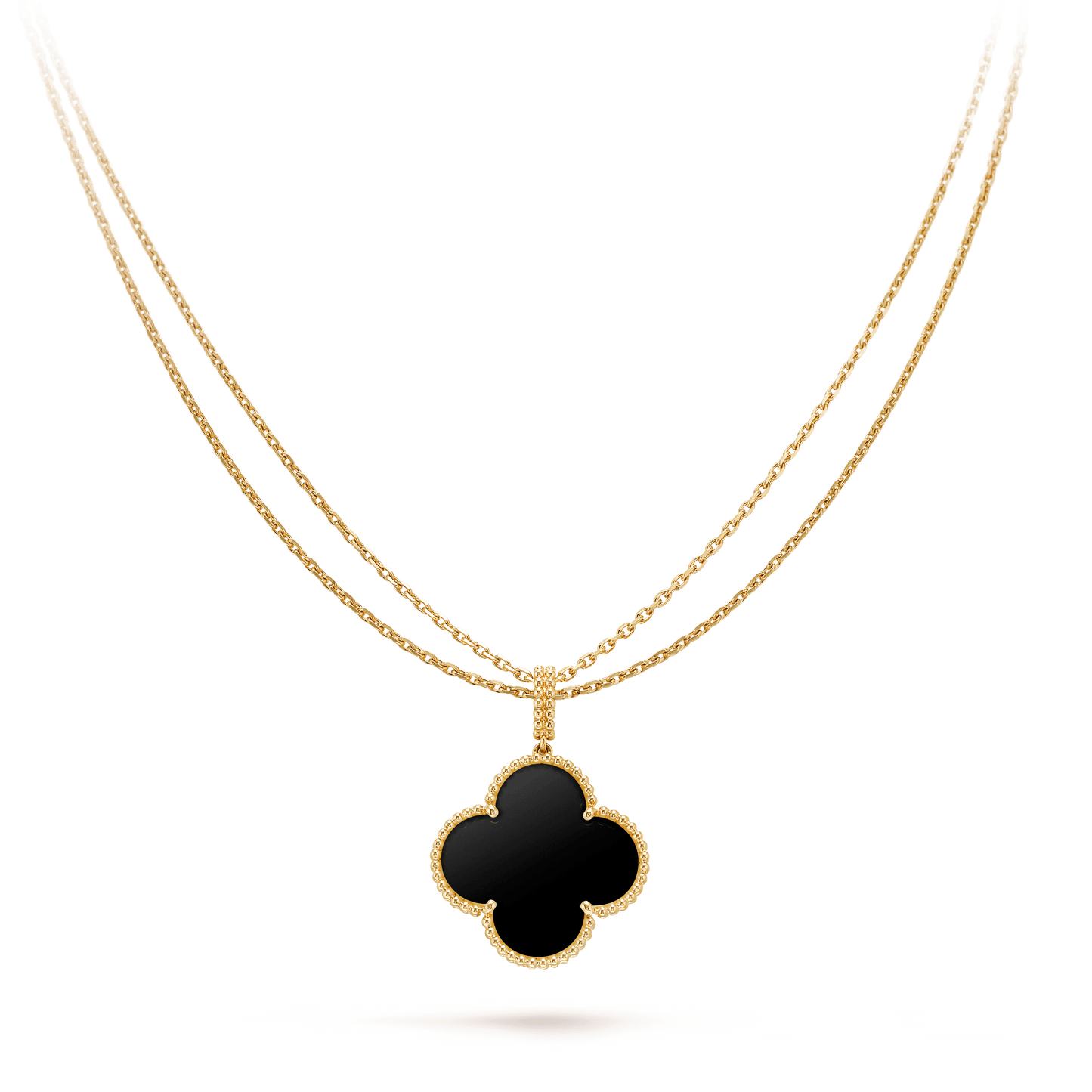 [LumiVibe]CLOVER 25MM GOLD ONYX BIG CLOVER NECKLACE